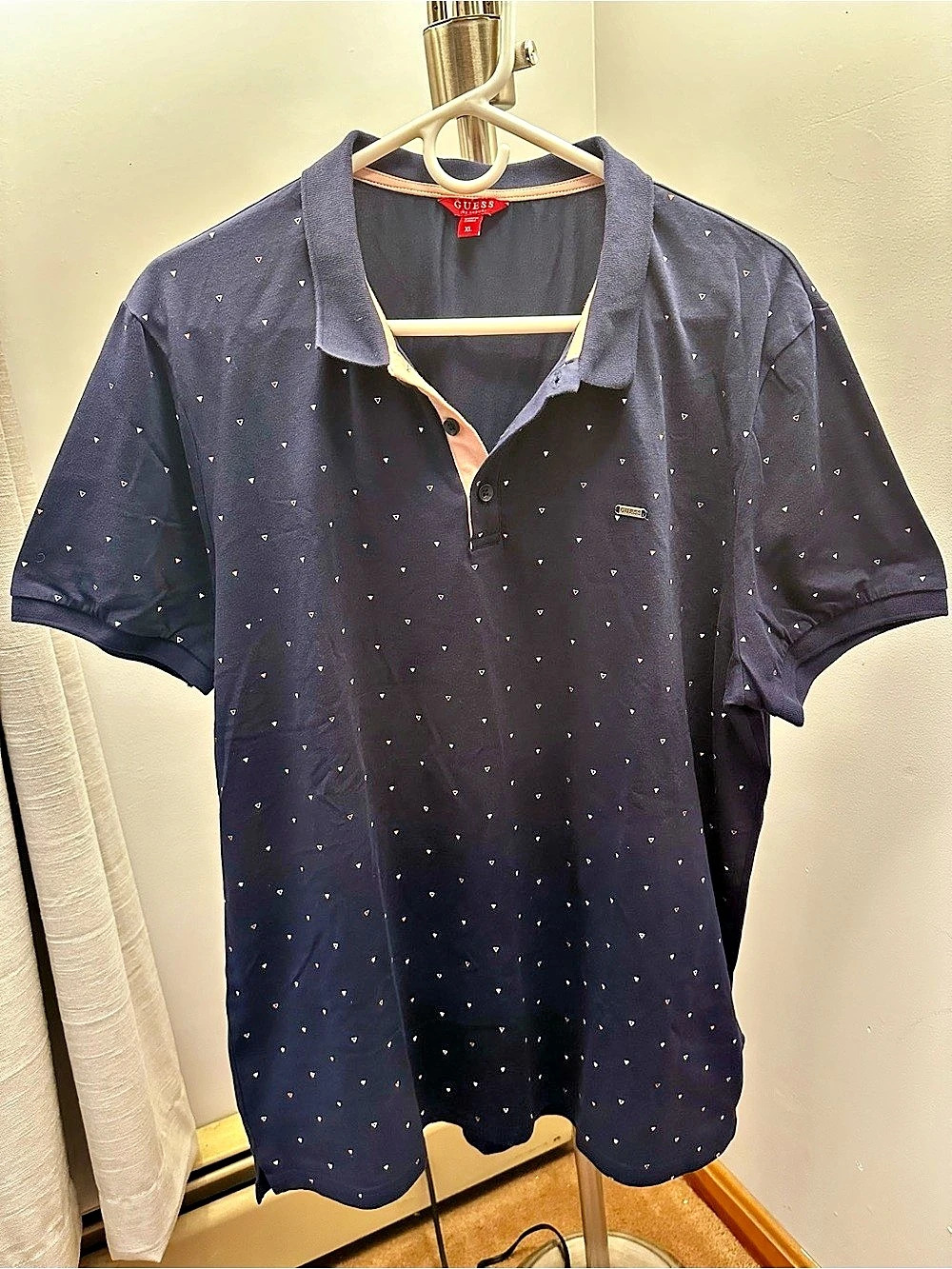 GUESS Men's Geometric Polo in Navy XL